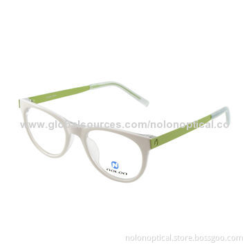High-quality Lady Style Acetate Optical Frame in White with Green Colors